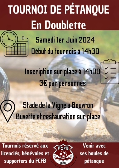 TOURNOI DE PETANQUE SAMEDI 1 JUIN